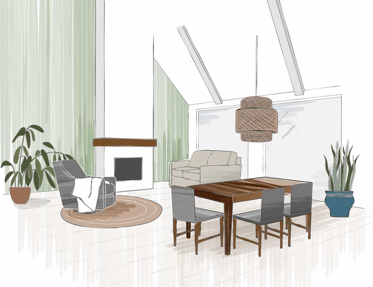 Illustration of a living area with Flexsteel furniture.