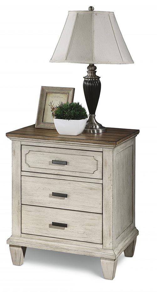 Nightstand with distressed white finish.